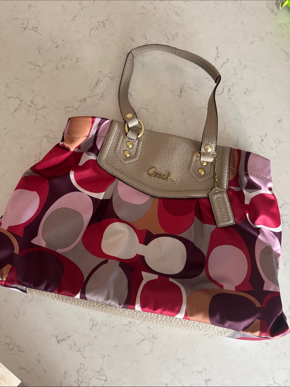 Coach Multicolor Circle Print Tote in with Taupe Leather Trim